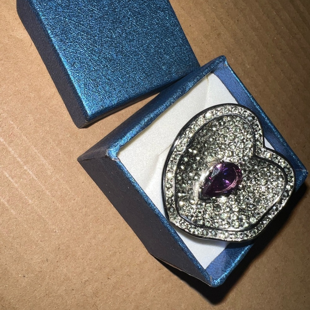 Silver Heart Pendant with Purple Gemstone